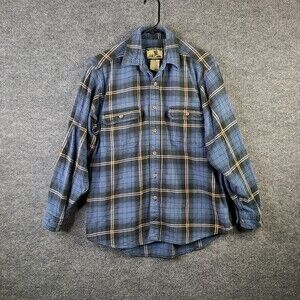 Field & Stream Heavy Flannel Shirt Mens Medium Blue Black Plaid Vintage